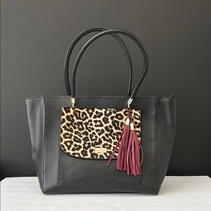 kate spade longacre court haircalf cal tote black leather bag